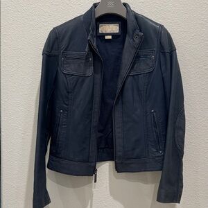 Women Micheal Kors Navy Leather Jacket